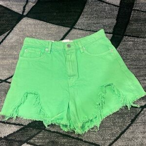 BDG Bright Green Frayed Hem Jean Shorts